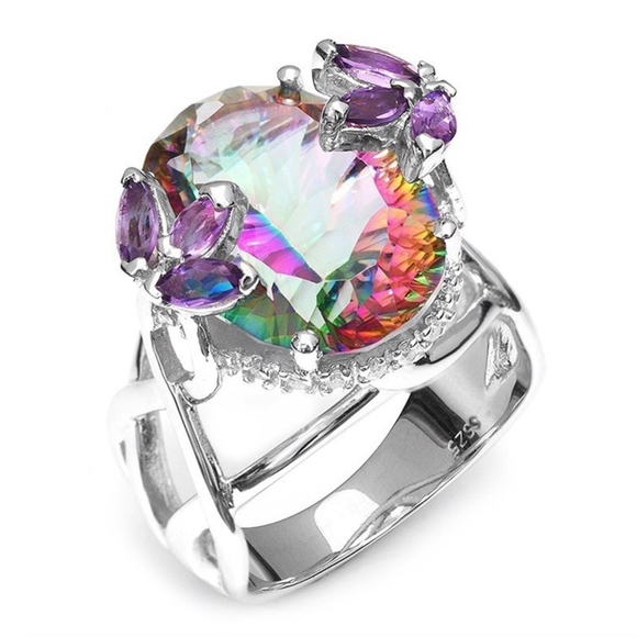 Mystic Fire Rainbow Quartz CZ Sterling Silver Ring - Picture 6 of 8